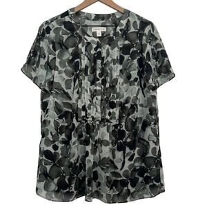 Coldwater Creek Floral Chiffon Pleated Top Women Size L Office Whimsical Multi